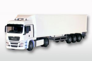 Reklamowe samochody TIR-zabawki w skali 1:25 z nadrukiem