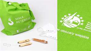 Zielona torba bawełniana, bambusowe USB oraz długopisy, maski ochronne