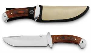 Nóż myśliwski wykonany ze stali i drewna w etui